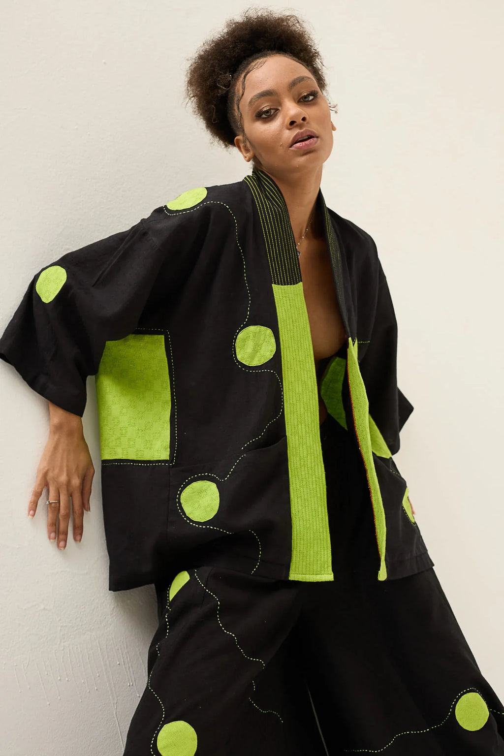 Green Polka Blush Set in handwoven Dobby Cotton by White Canvas - Image 5