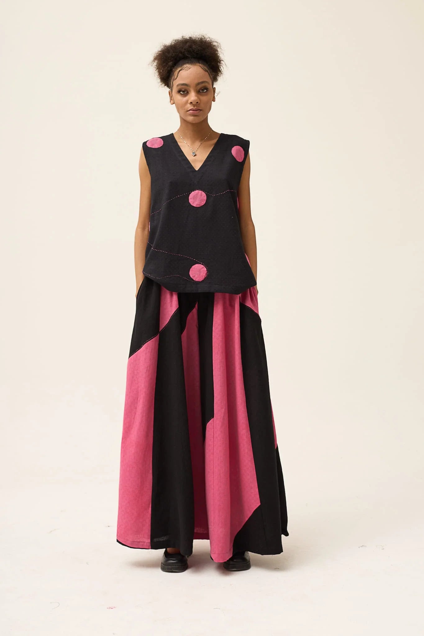 Pink Polka Bunny Top in handwoven Dobby Cotton by White Canvas - Image 2