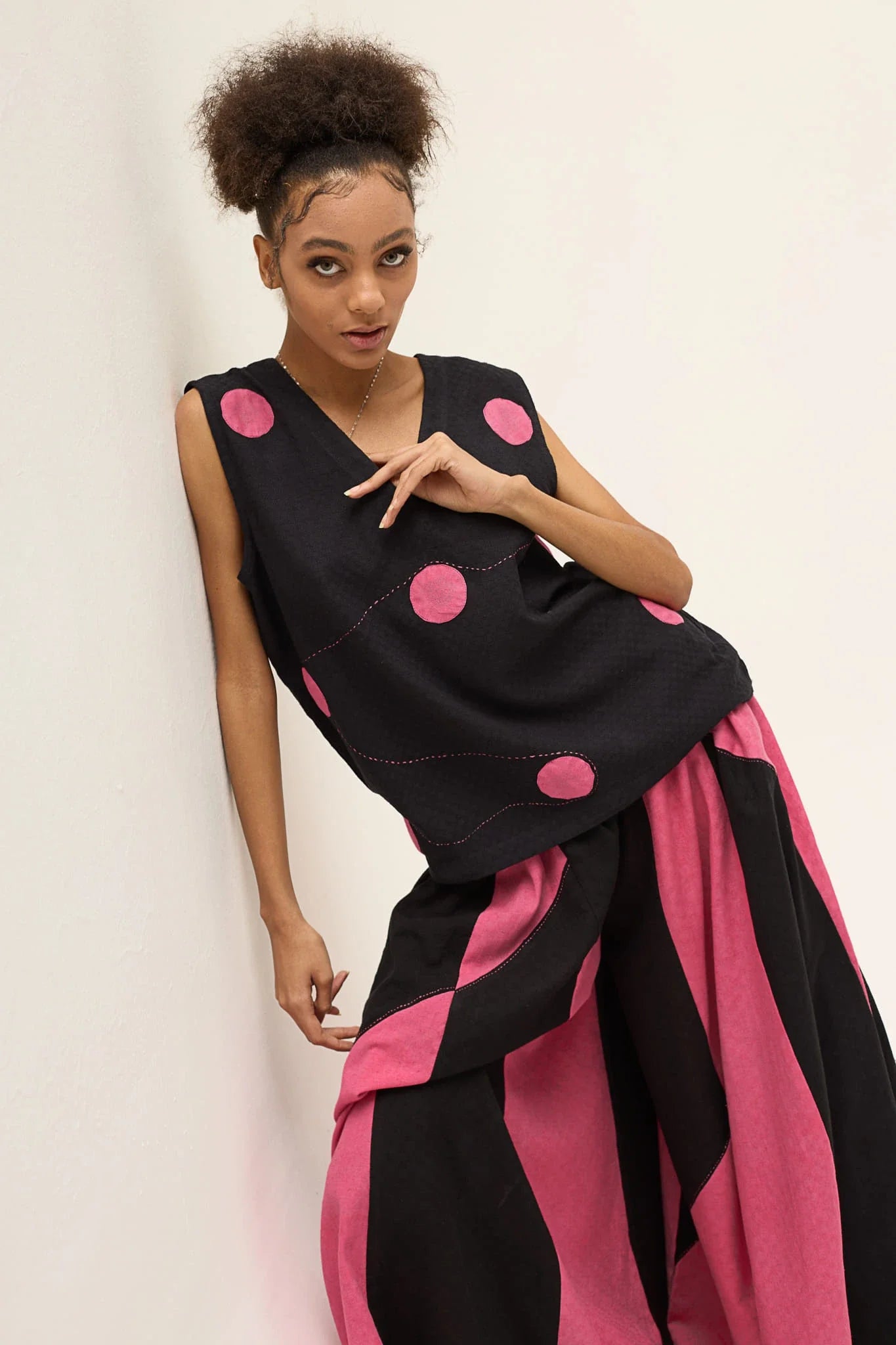 Pink Polka Bunny Top in handwoven Dobby Cotton by White Canvas - Image 5