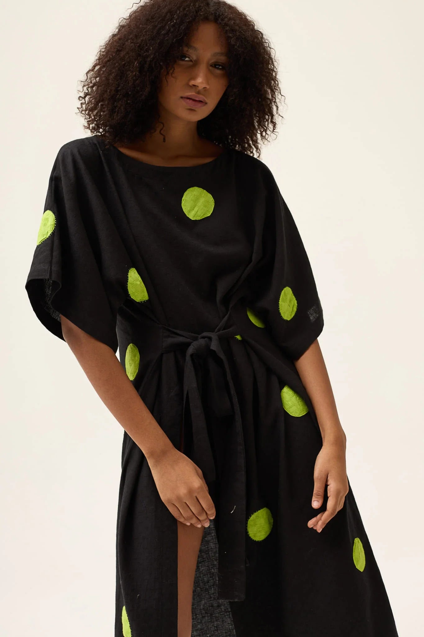 Green Polka Chime Dress in handwoven Dobby Cotton by White Canvas - Image 2