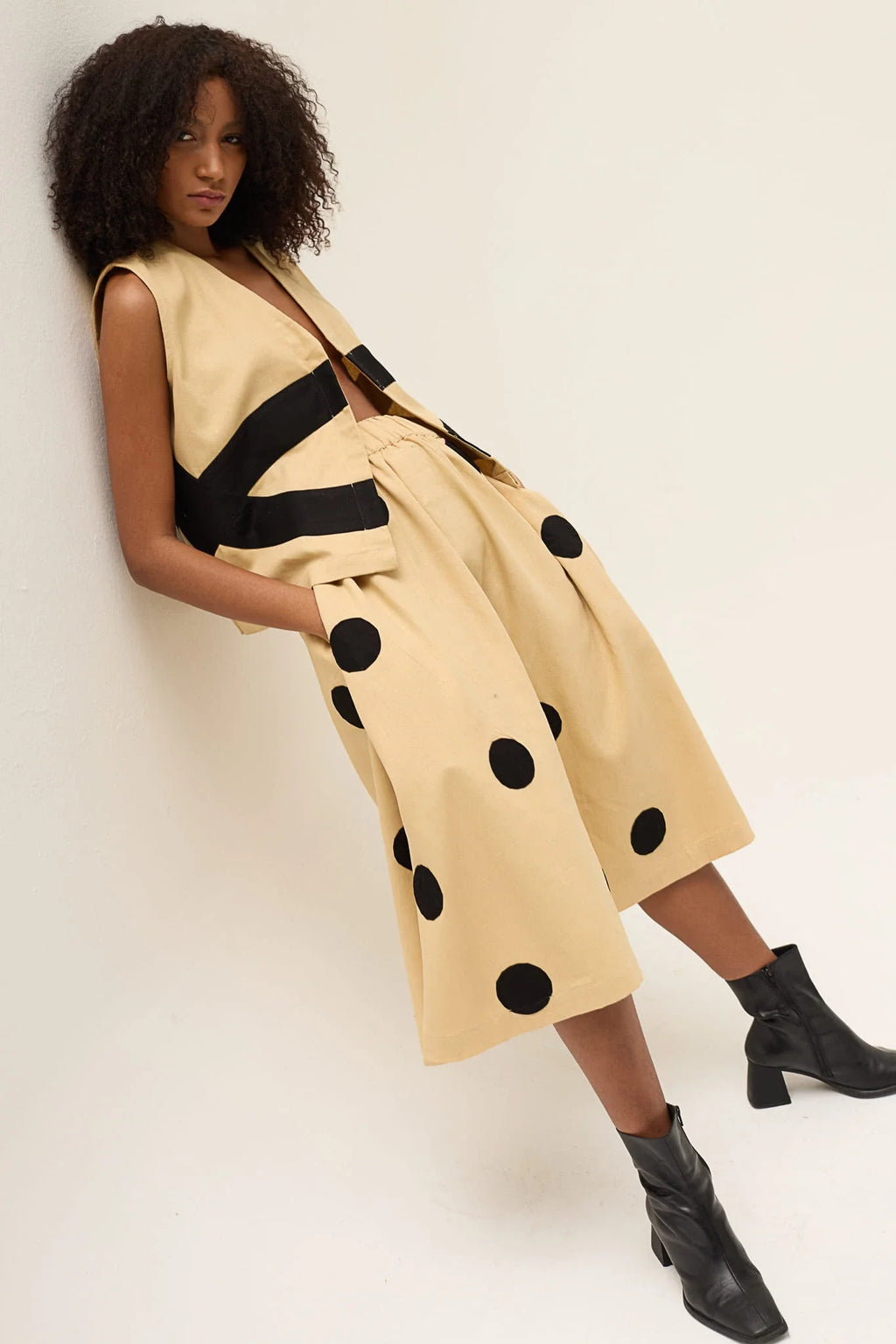 Beige Polka Petal Skirt in organic Drill Cotton by White Canvas - Image 3