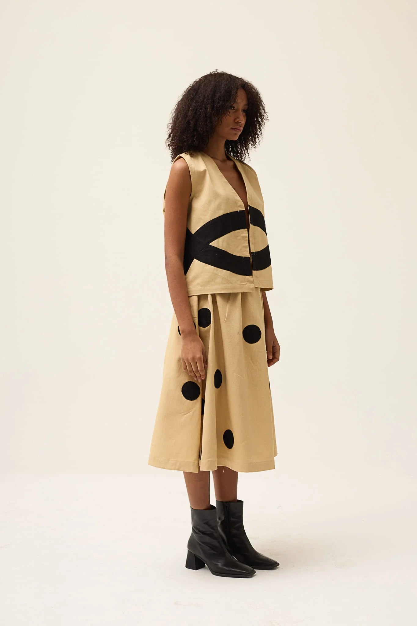 Beige Polka Petal Skirt in organic Drill Cotton by White Canvas - Image 5