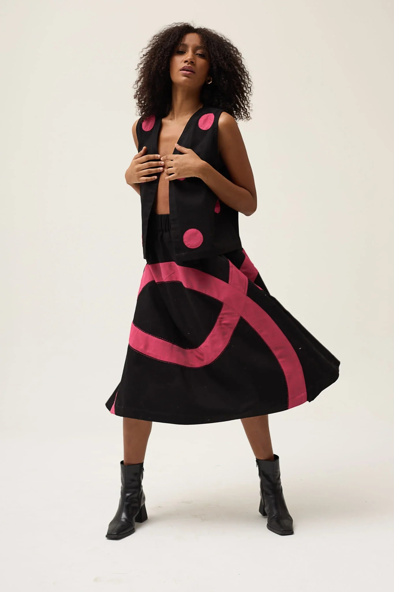 Pink Polka Petal Set in organic Drill Cotton by White Canvas - Image 5