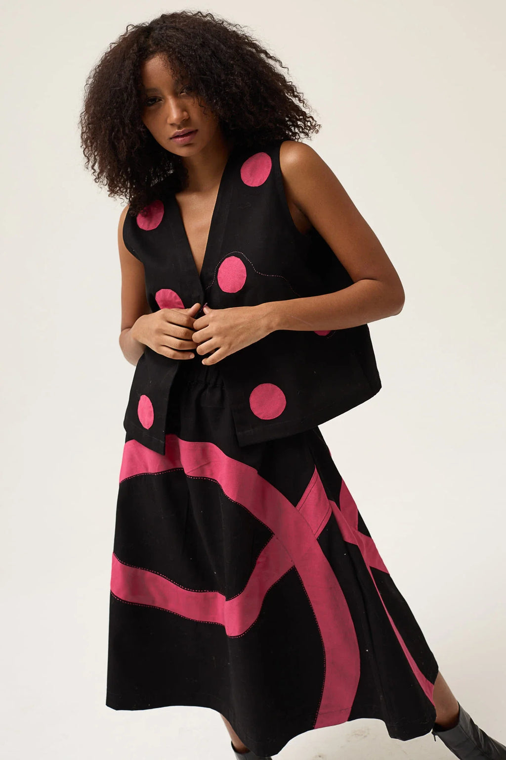 Pink Polka Petal Set in organic Drill Cotton by White Canvas - Image 6