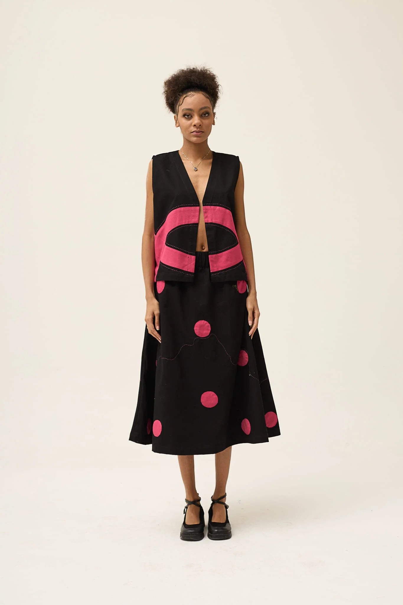 Pink Polka Petal Skirt in organic Drill Cotton by White Canvas - Image 1