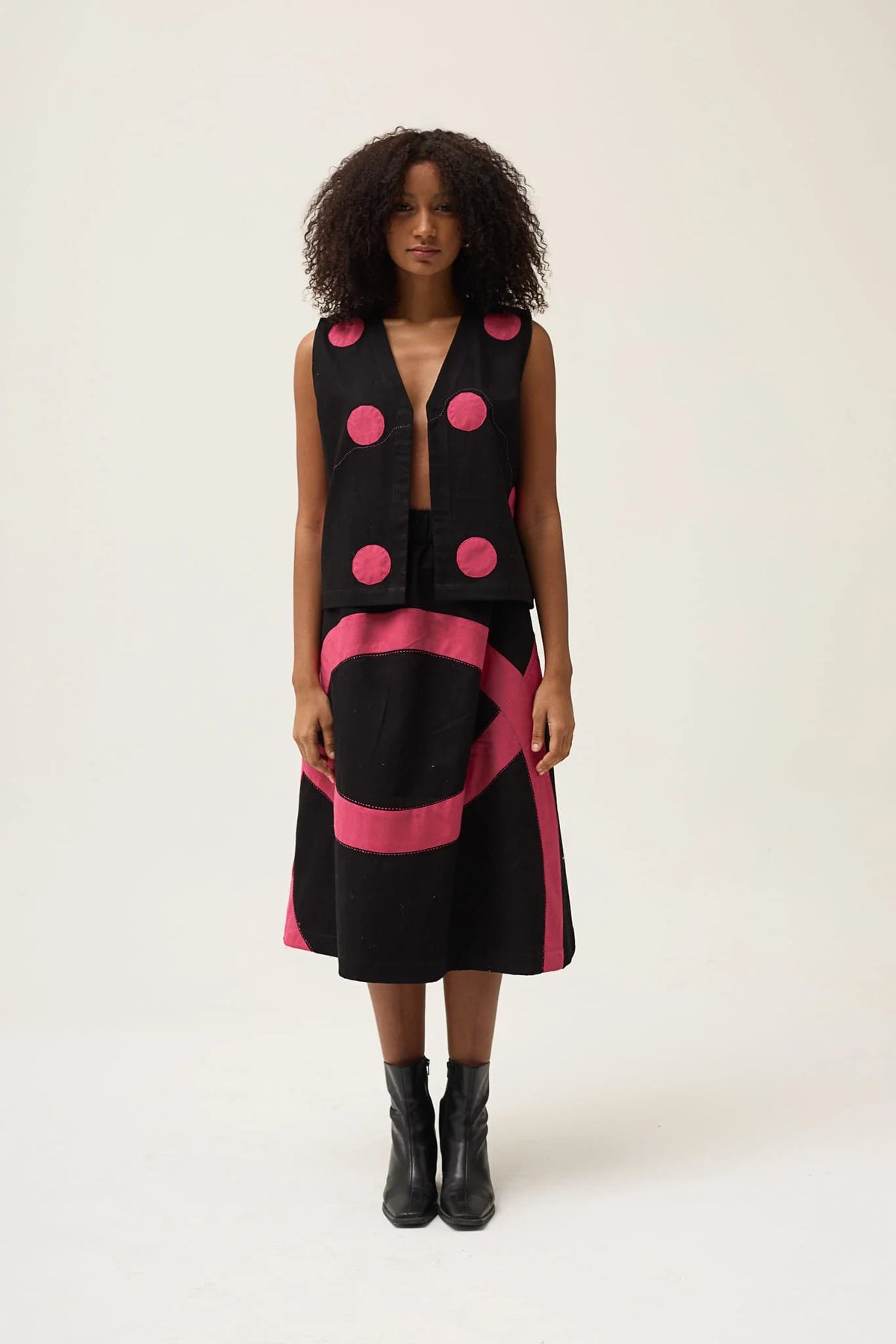 Pink Polka Petal Vest in organic Drill Cotton by White Canvas - Image 1