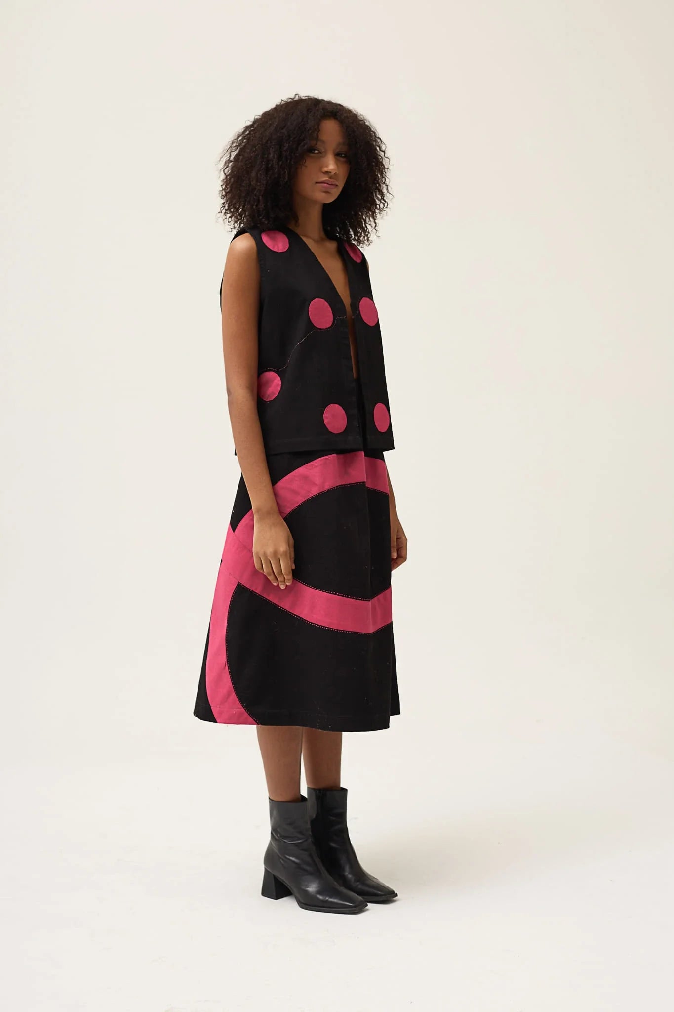 Pink Polka Petal Vest in organic Drill Cotton by White Canvas - Image 2