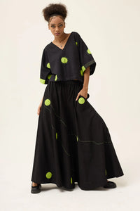 Green Polka Ringa Pants in handwoven Dobby Cotton by White Canvas - Image 1