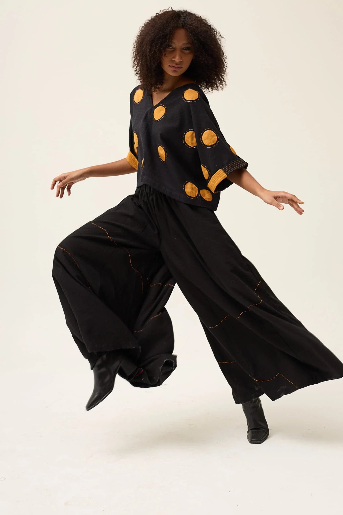 Orange Polka Ringa Pants in handwoven Dobby Cotton by White Canvas - Image 1