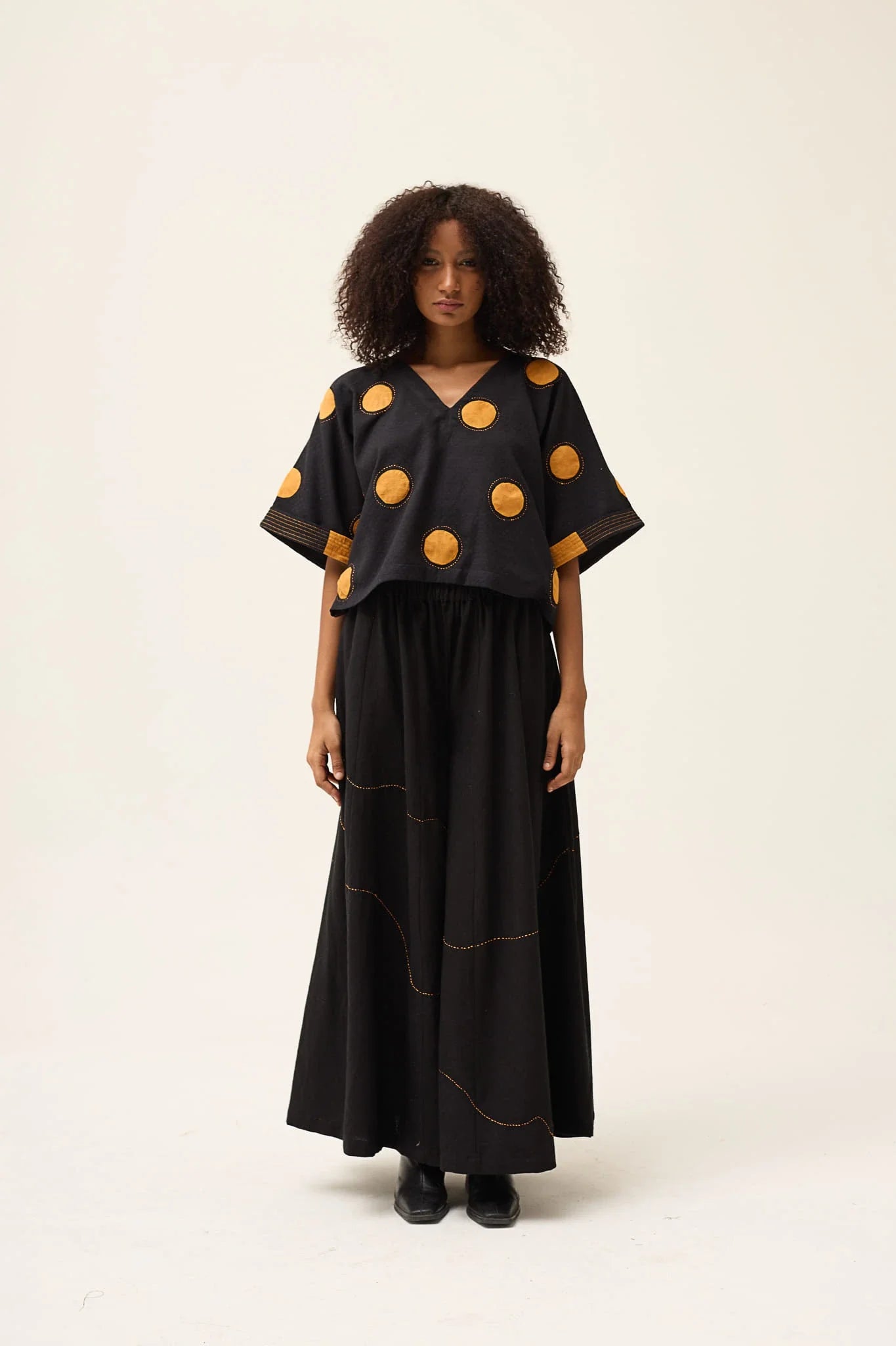 Orange Polka Ringa Set in handwoven Dobby Cotton by White Canvas - Image 1