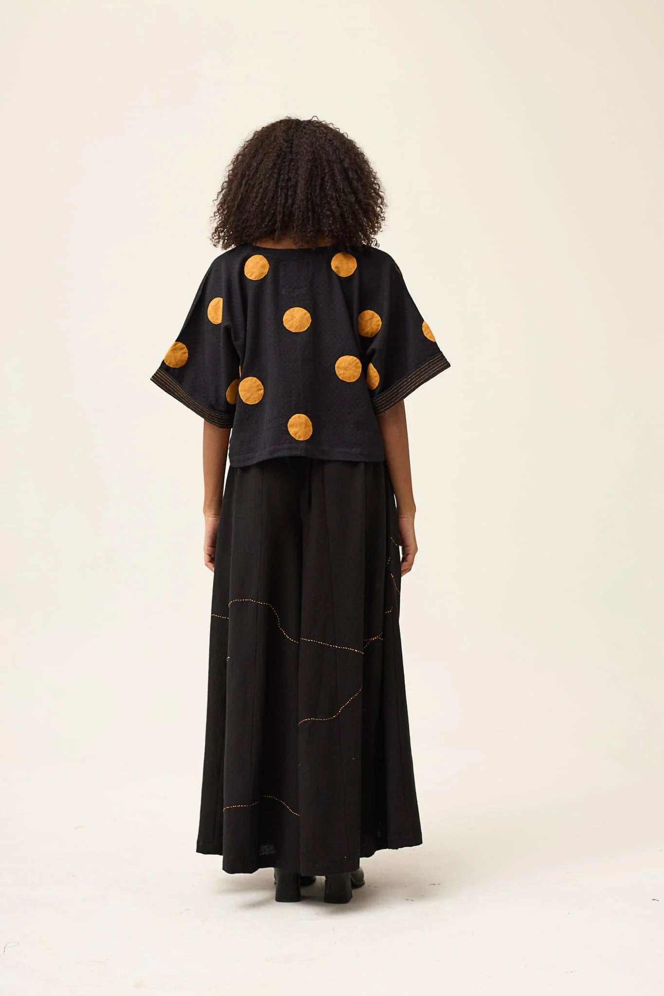 Orange Polka Ringa Set in handwoven Dobby Cotton by White Canvas - Image 4