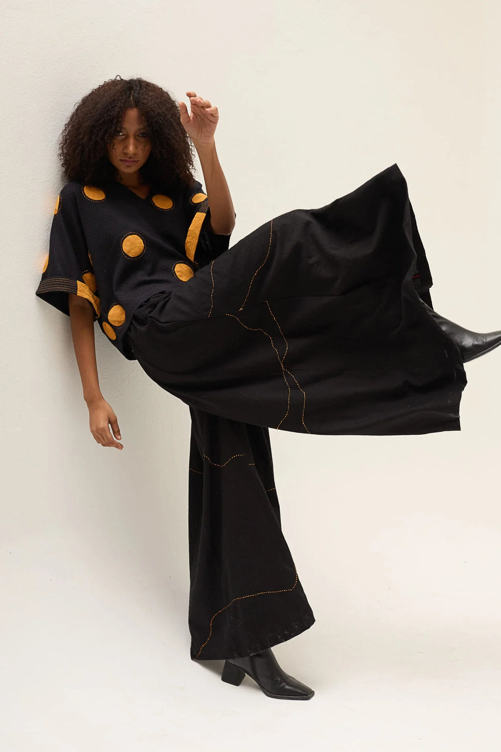 Orange Polka Ringa Set in handwoven Dobby Cotton by White Canvas - Image 6