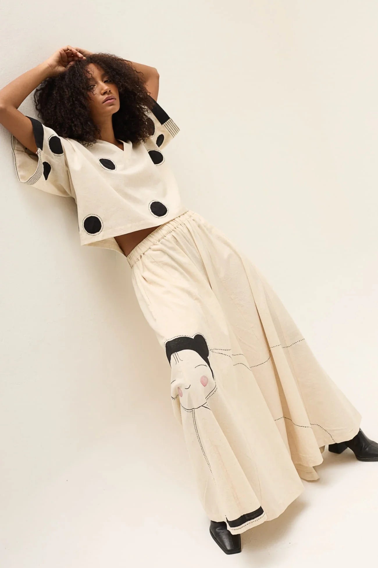 Cream Polka Ringa Top in handwoven Dobby Cotton by White Canvas - Image 1