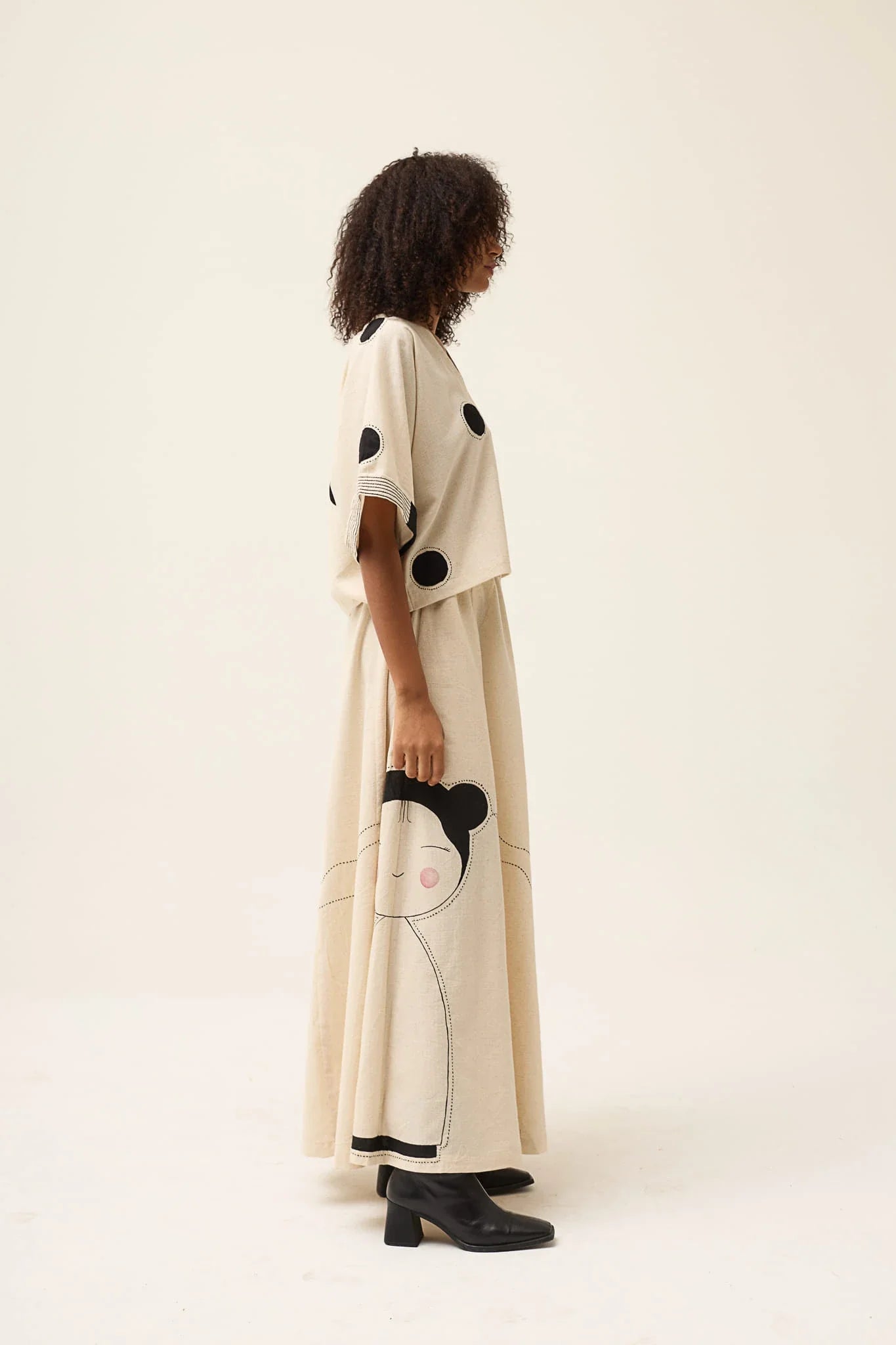 Cream Polka Ringa Top in handwoven Dobby Cotton by White Canvas - Image 3