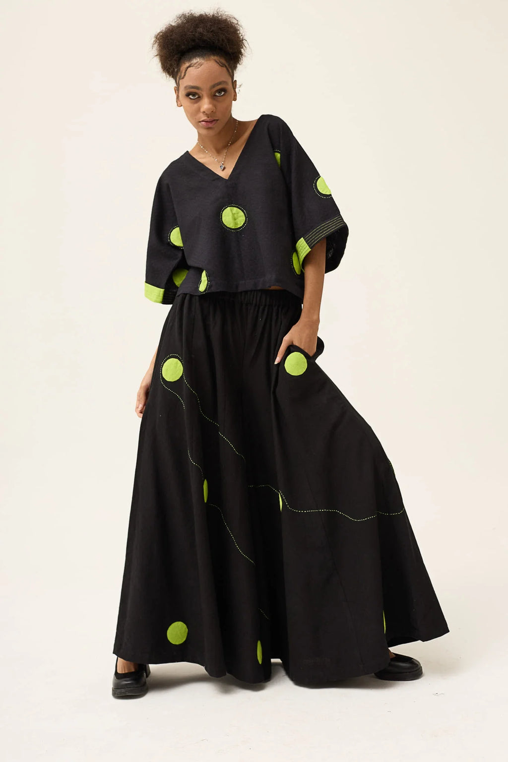 Green Polka Ringa Top in handwoven Dobby Cotton by White Canvas - Image 2