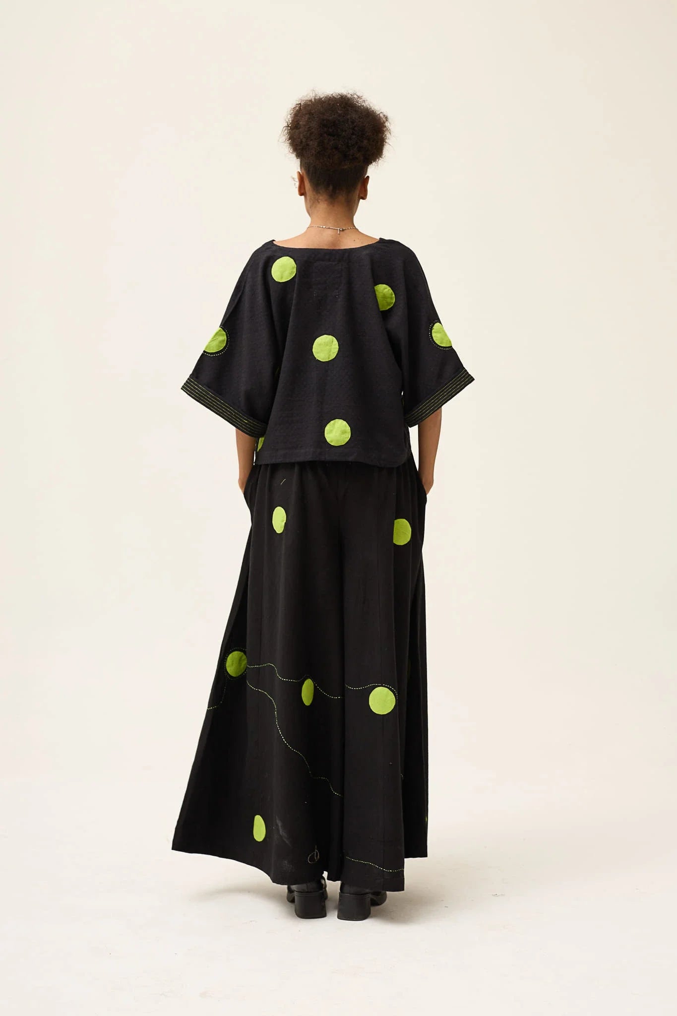 Green Polka Ringa Top in handwoven Dobby Cotton by White Canvas - Image 4