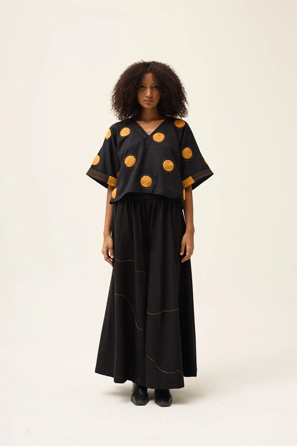 Orange Polka Ringa Top in handwoven Dobby Cotton by White Canvas - Image 1