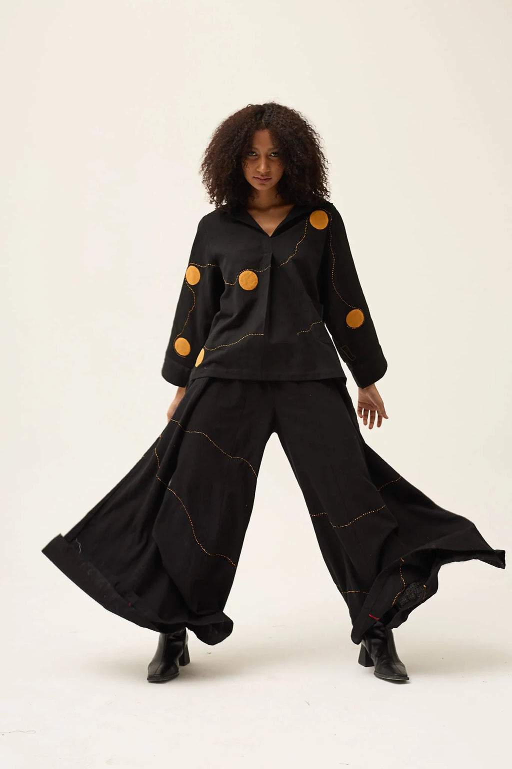 Orange Polka Shirt in handwoven Dobby Cotton by White Canvas - Image 1