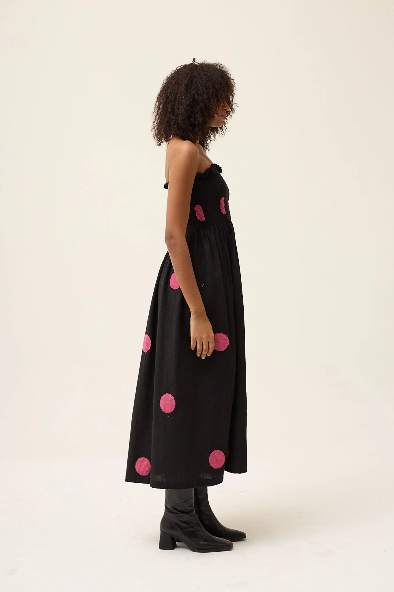 Pink Polka Twirl Dress in handwoven Dobby Cotton by White Canvas - Image 3