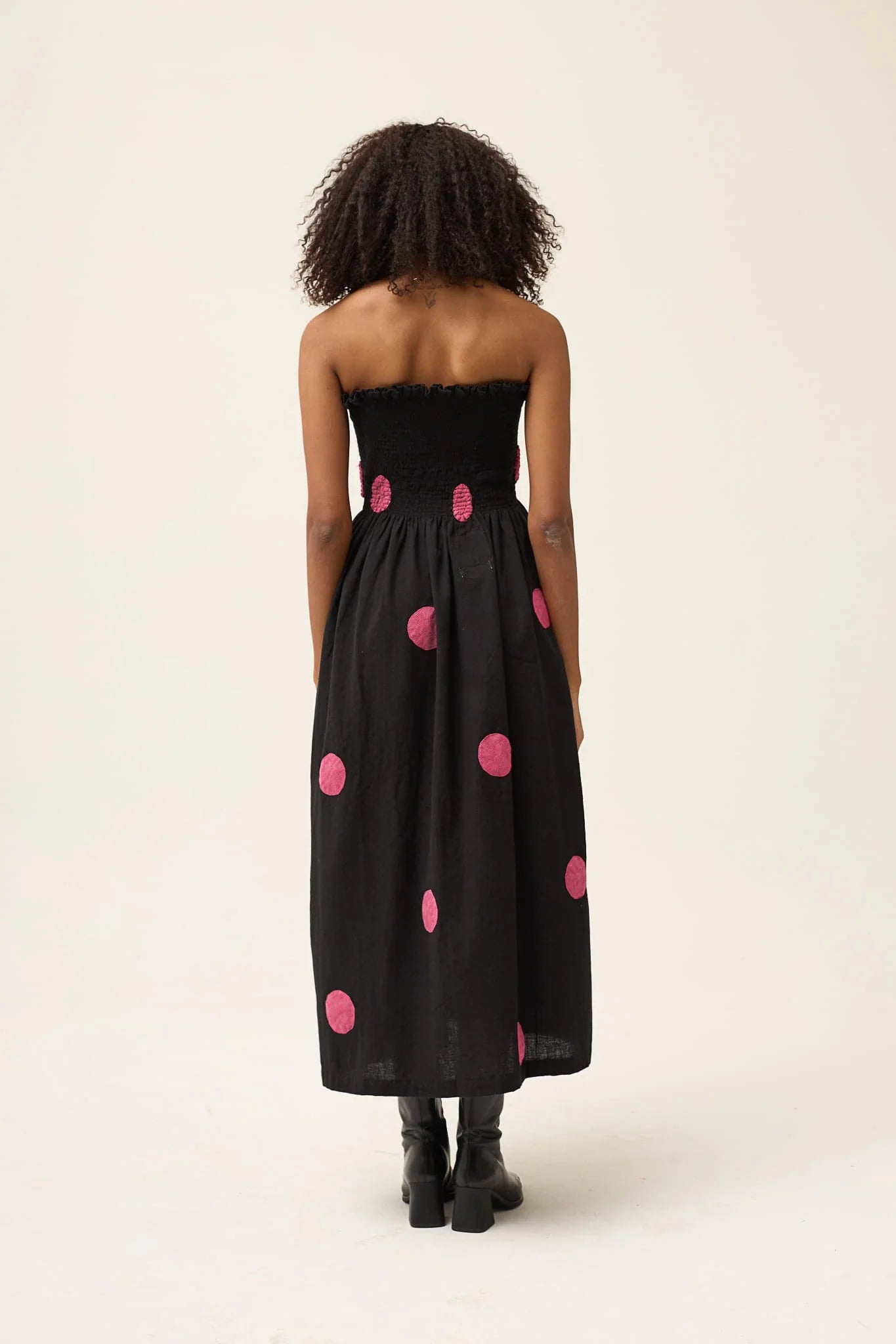 Pink Polka Twirl Dress in handwoven Dobby Cotton by White Canvas - Image 4