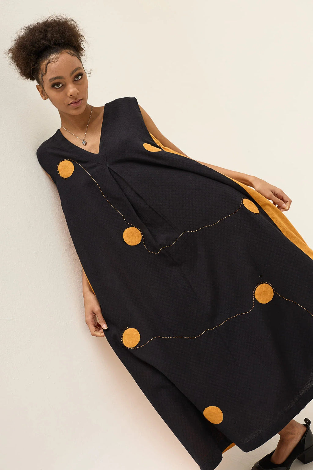 Orange Polka Wisp Dress in handwoven Dobby Cotton by White Canvas - Image 2