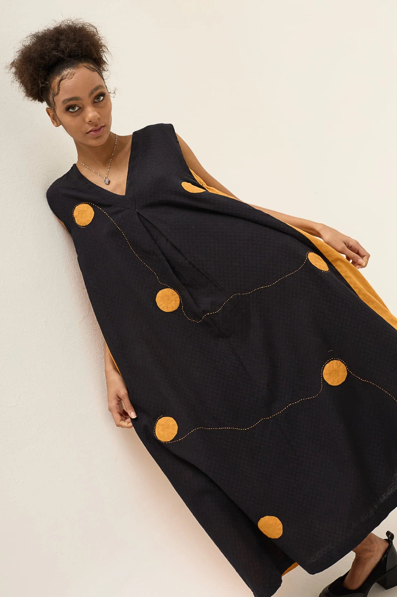 Orange Polka Wisp Dress in handwoven Dobby Cotton by White Canvas - Image 2