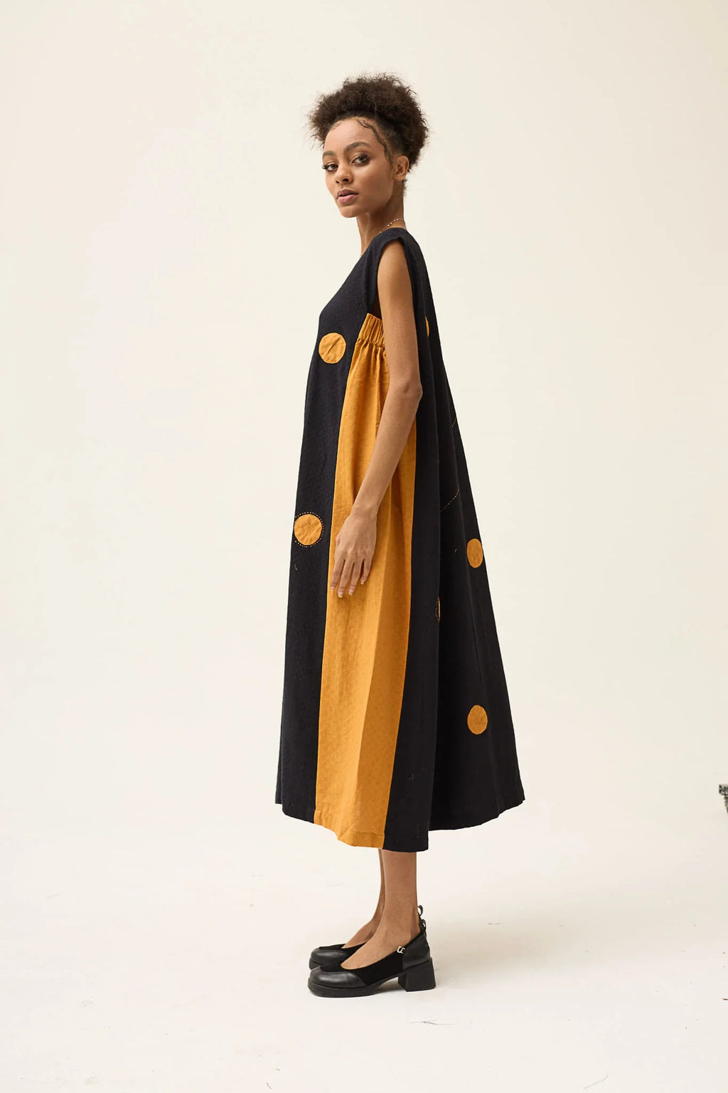 Orange Polka Wisp Dress in handwoven Dobby Cotton by White Canvas - Image 3