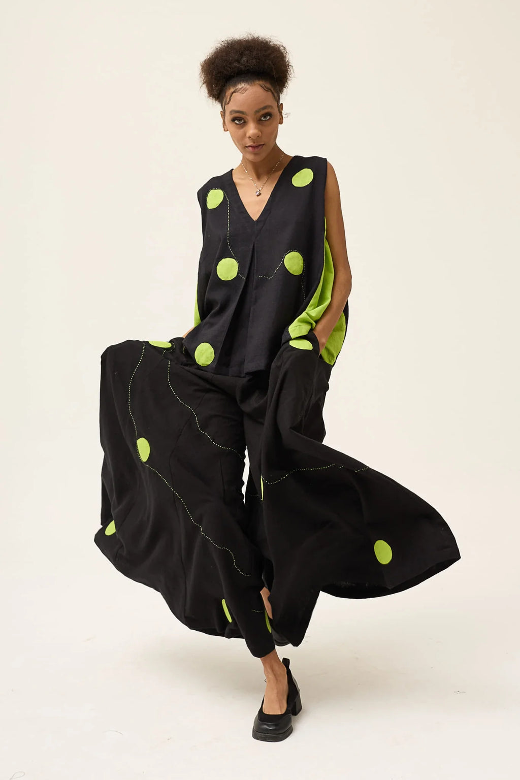 Green Polka Wisp Set in handwoven Dobby Cotton by White Canvas - Image 1