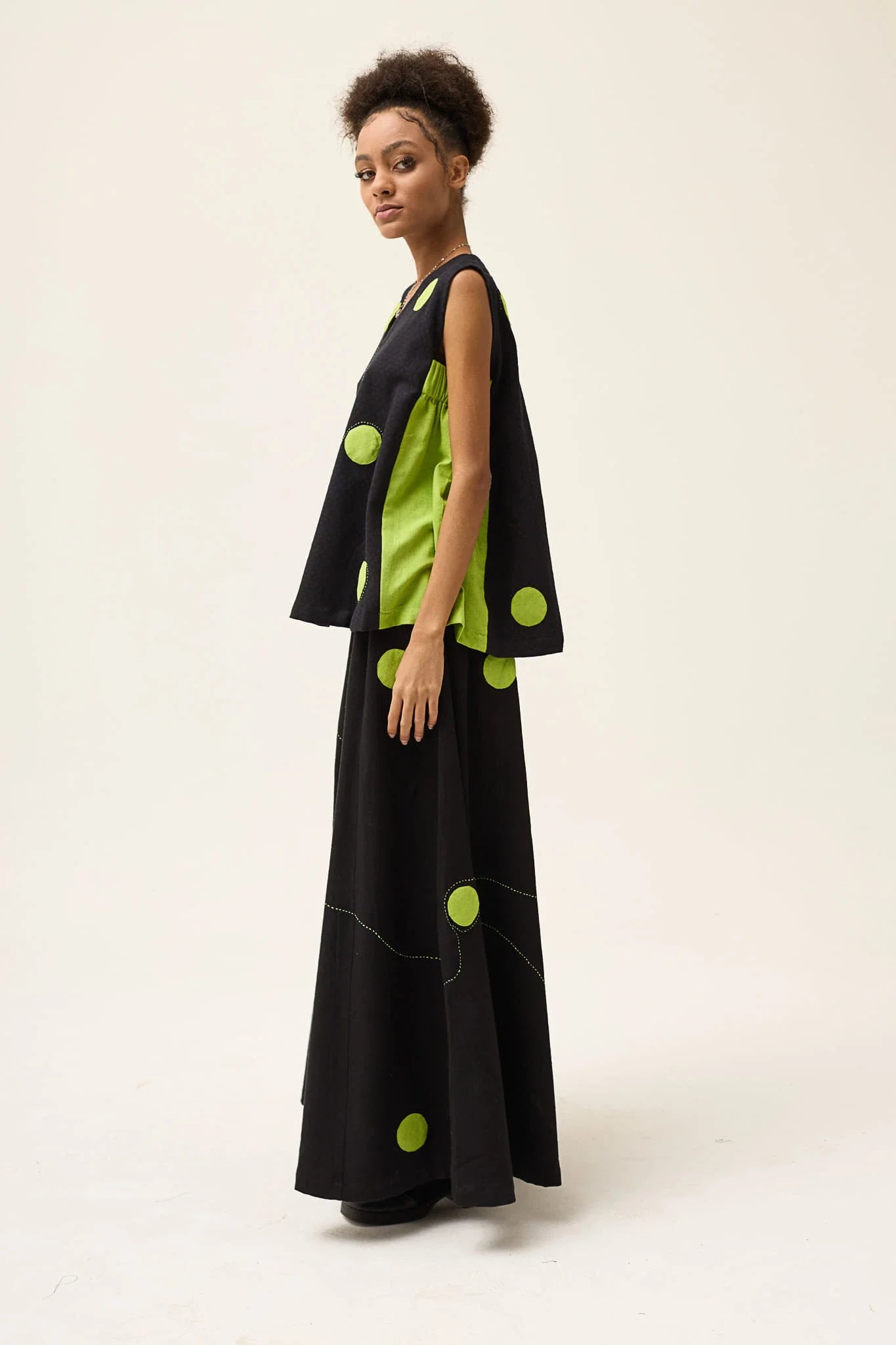 Green Polka Wisp Set in handwoven Dobby Cotton by White Canvas - Image 3