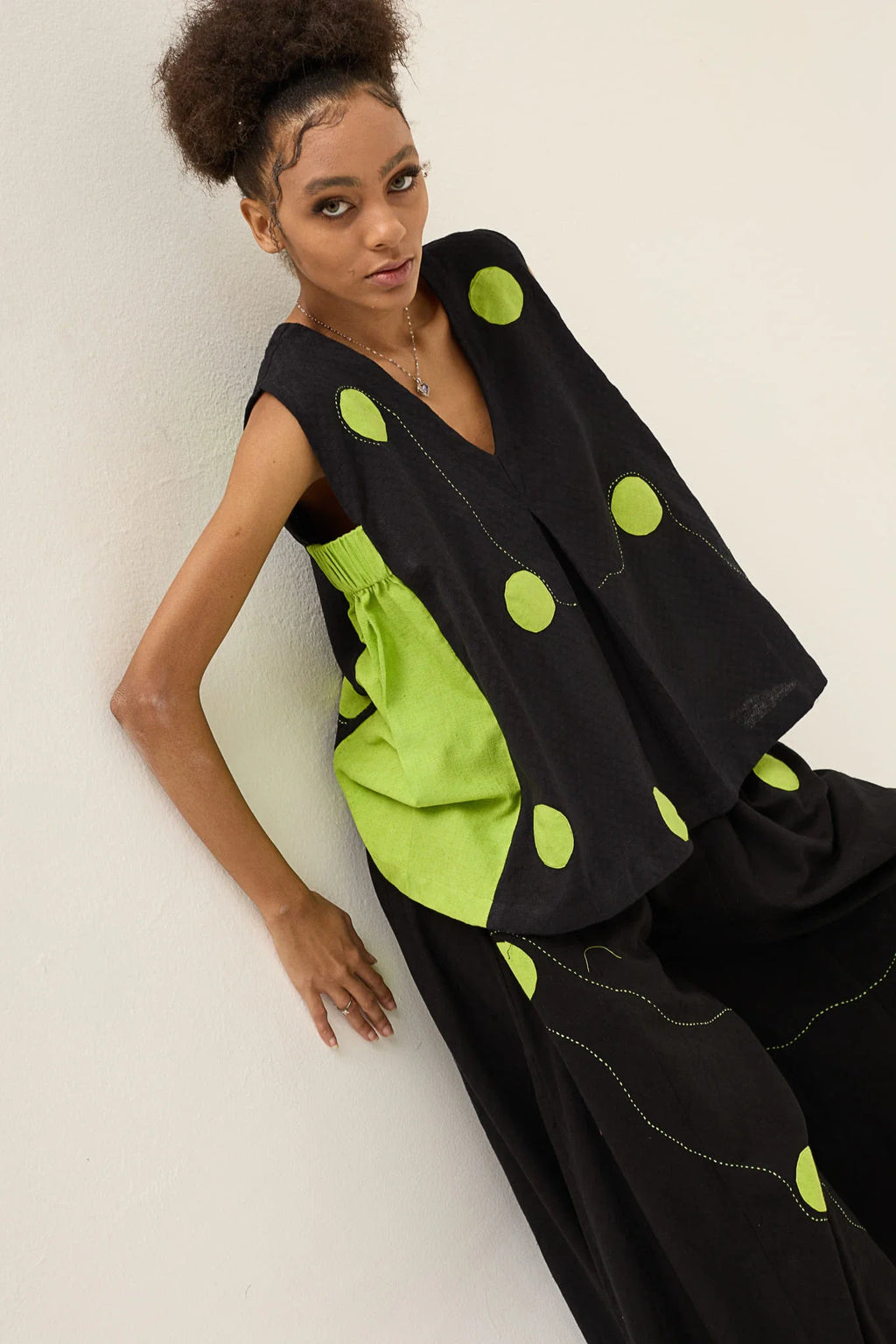 Green Polka Wisp Set in handwoven Dobby Cotton by White Canvas - Image 7