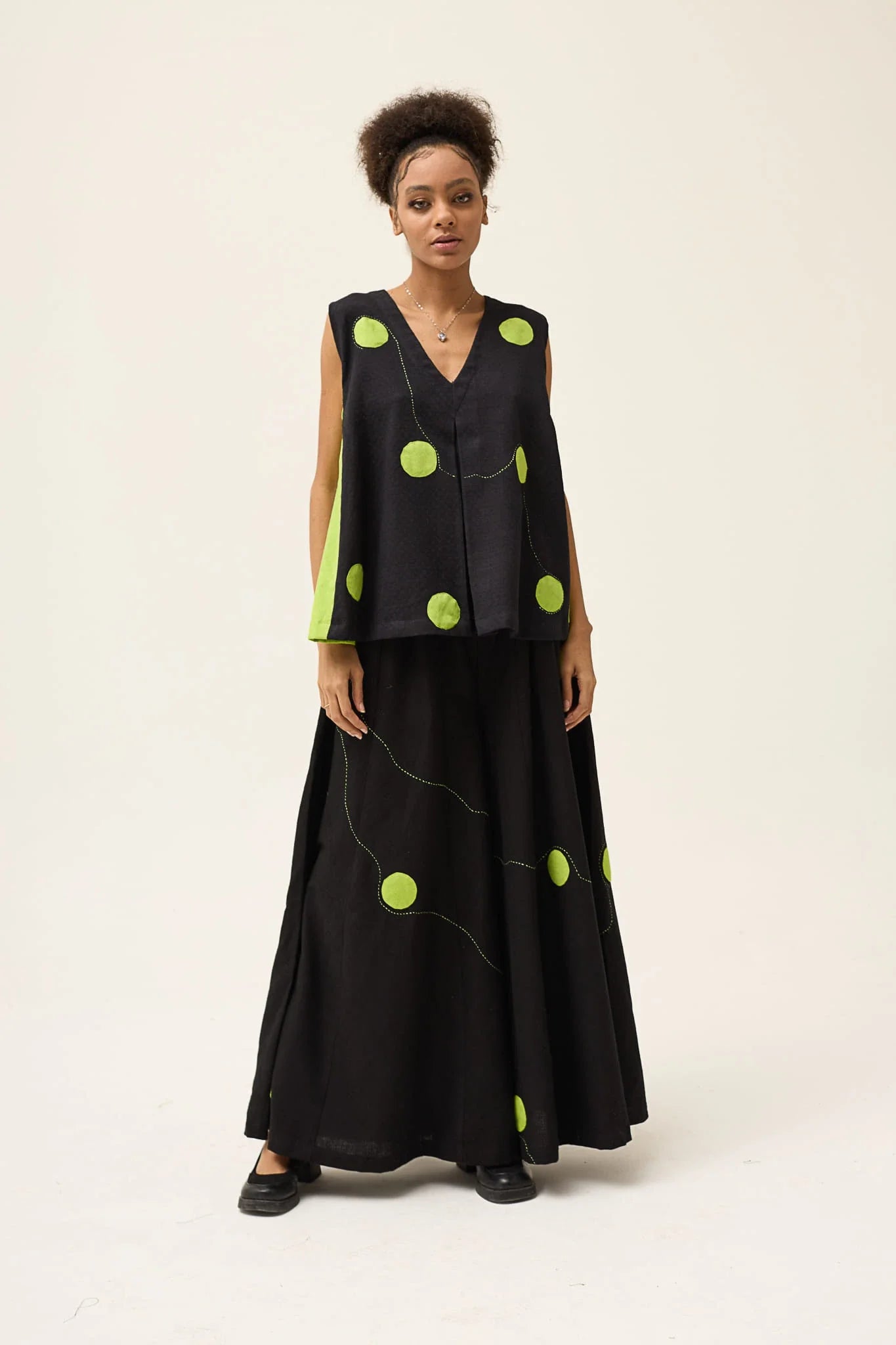 Green Polka Wisp Top in handwoven Dobby Cotton by White Canvas - Image 2