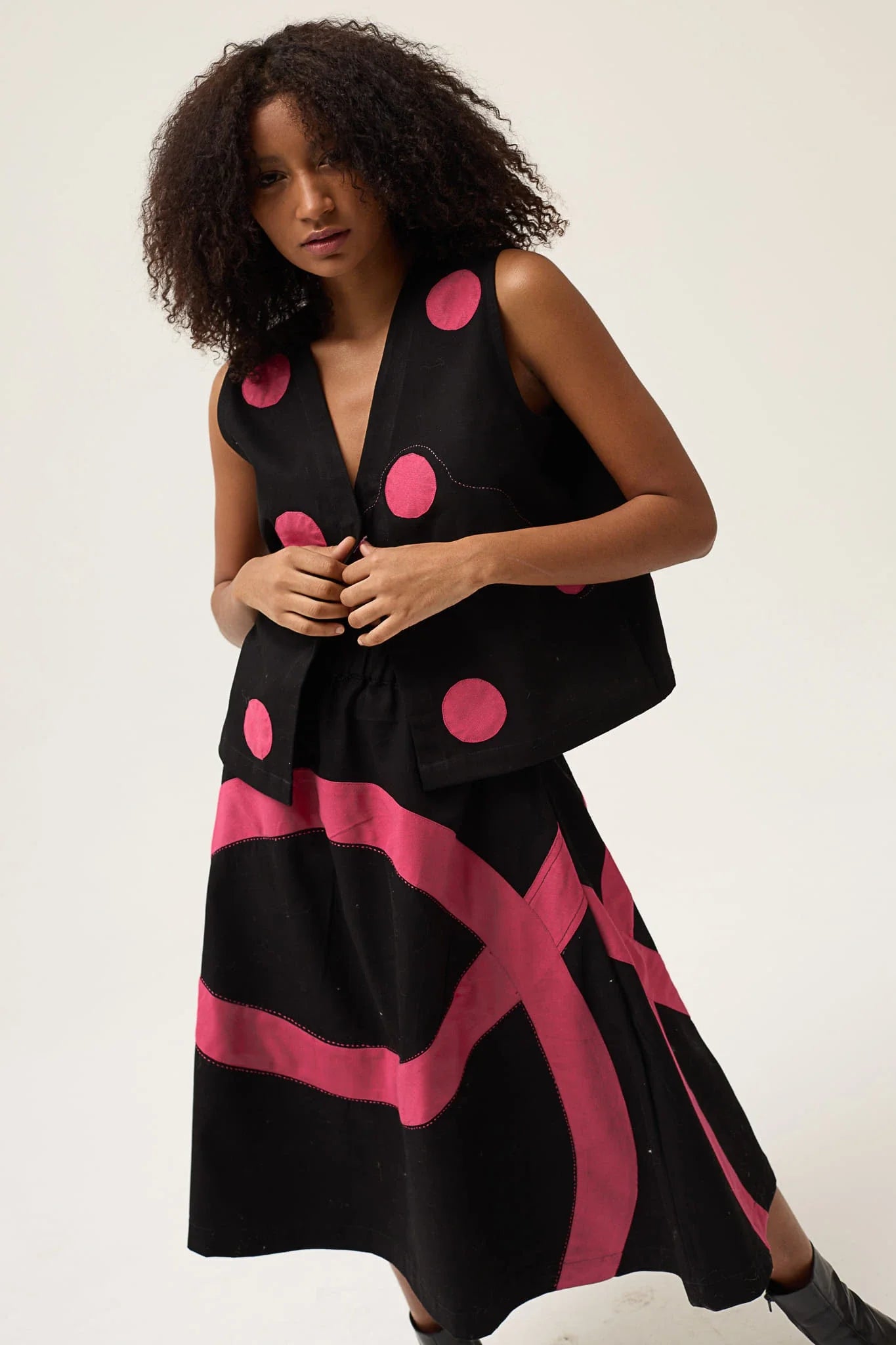 Pink Ring Petal Skirt in organic Drill Cotton by White Canvas - Image 6