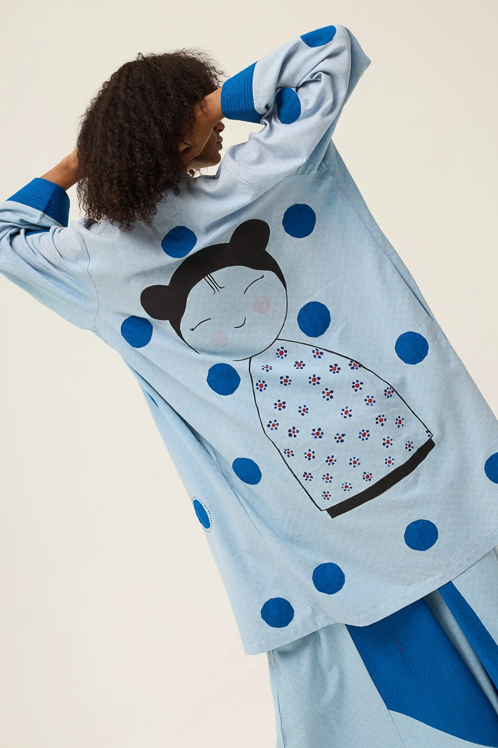 Blue Whirl Polka Jacket in handwoven Dobby Cotton by White Canvas - Image 5