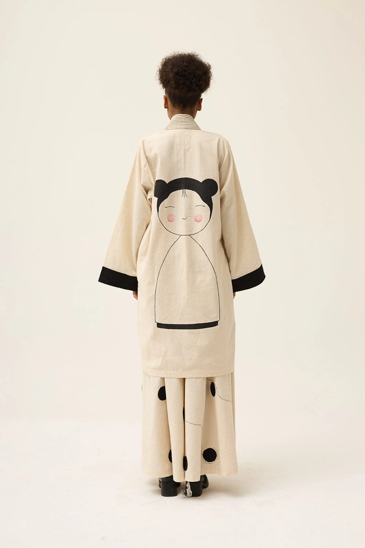 Cream Whirl Polka Jacket | Handwoven Dobby Cotton | White Canvas