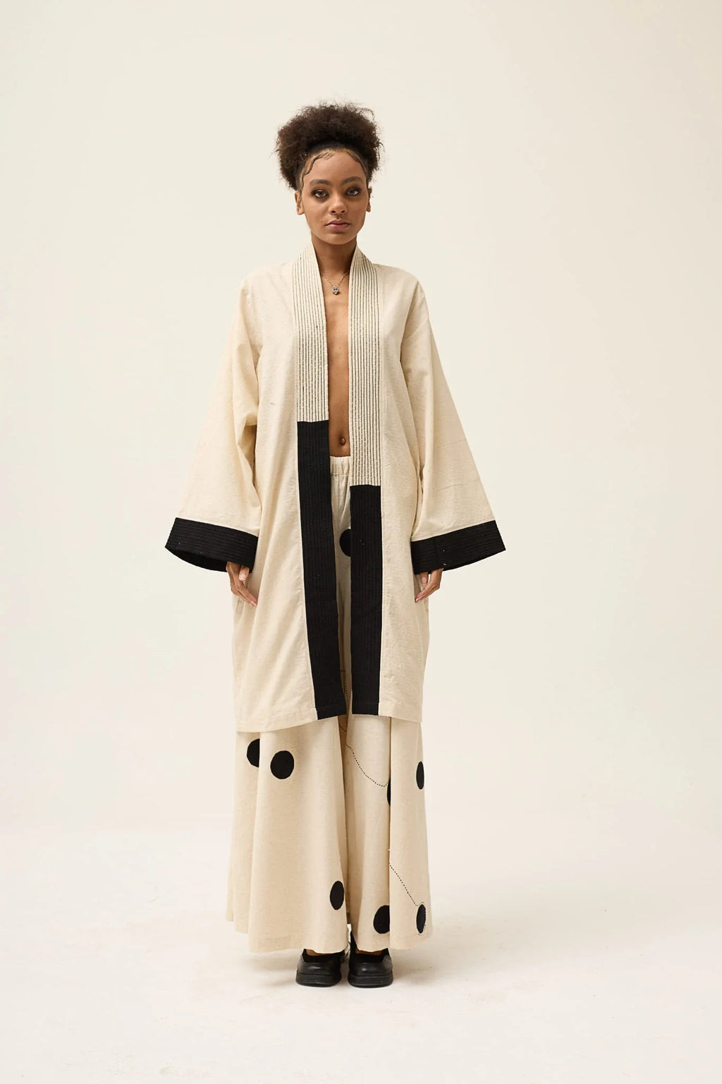 Cream Whirl Polka Jacket in handwoven Dobby Cotton by White Canvas - Image 2