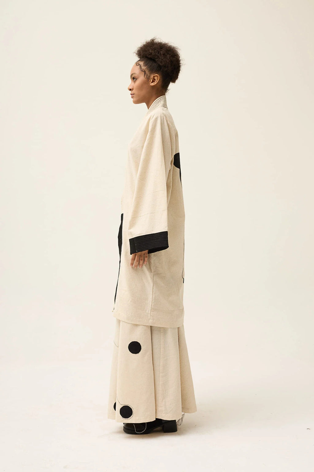 Cream Whirl Polka Jacket in handwoven Dobby Cotton by White Canvas - Image 3