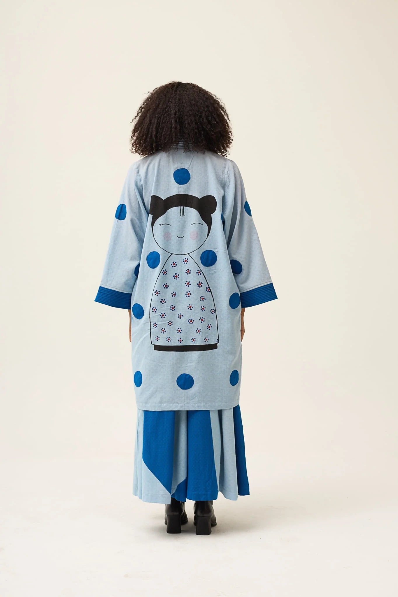 Blue Whirl Polka Set in handwoven Dobby Cotton by White Canvas - Image 1