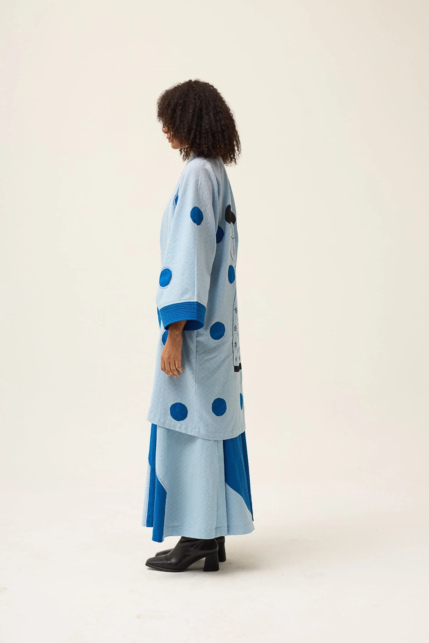 Blue Whirl Polka Set in handwoven Dobby Cotton by White Canvas - Image 3