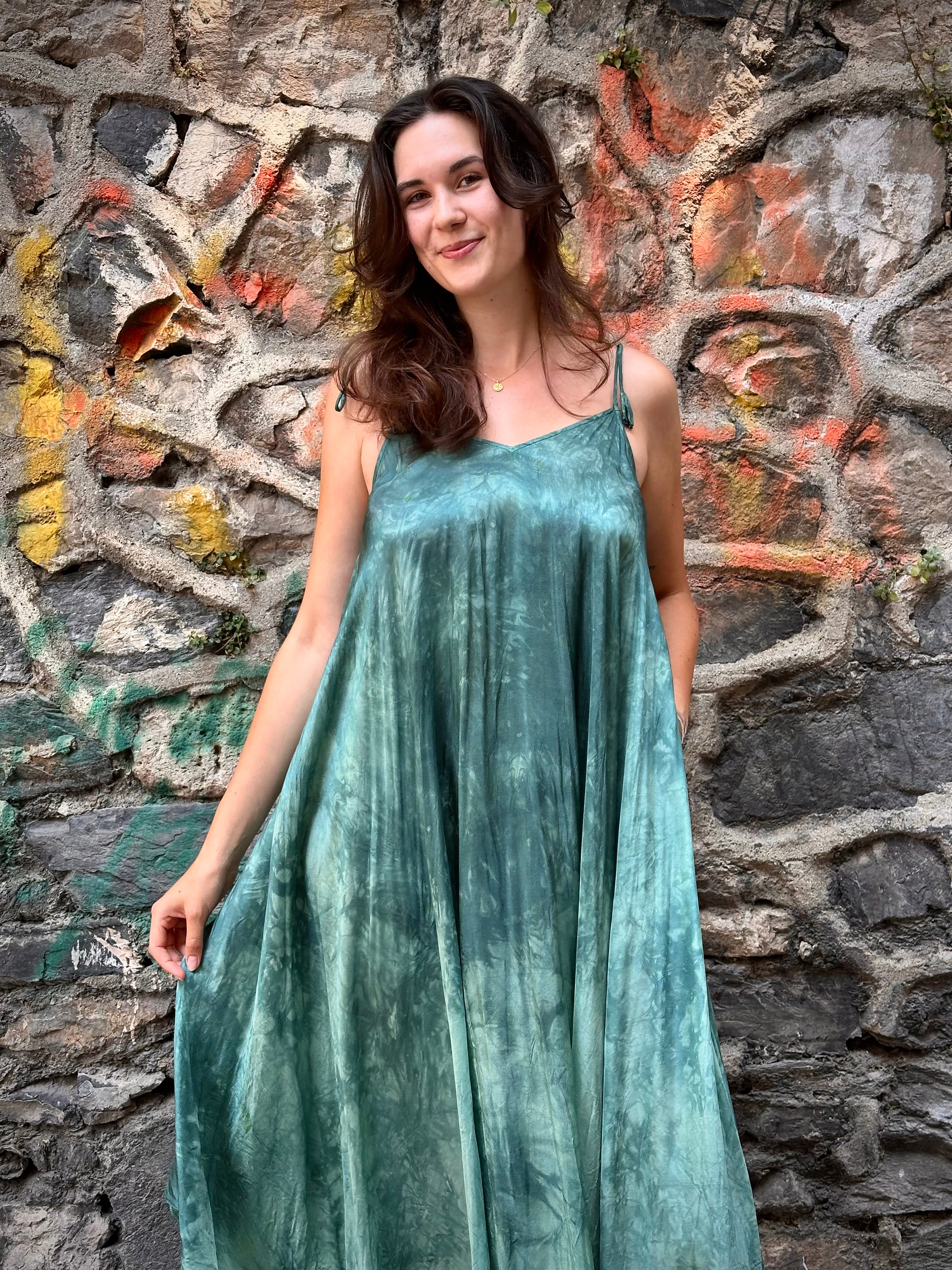 tye dye silk green dress