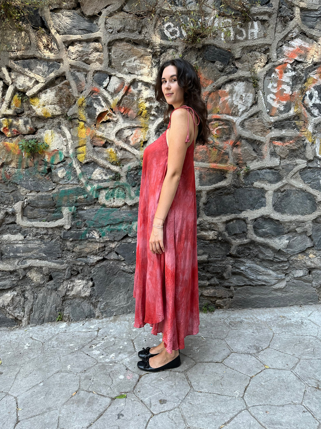 red tye dye silk dress