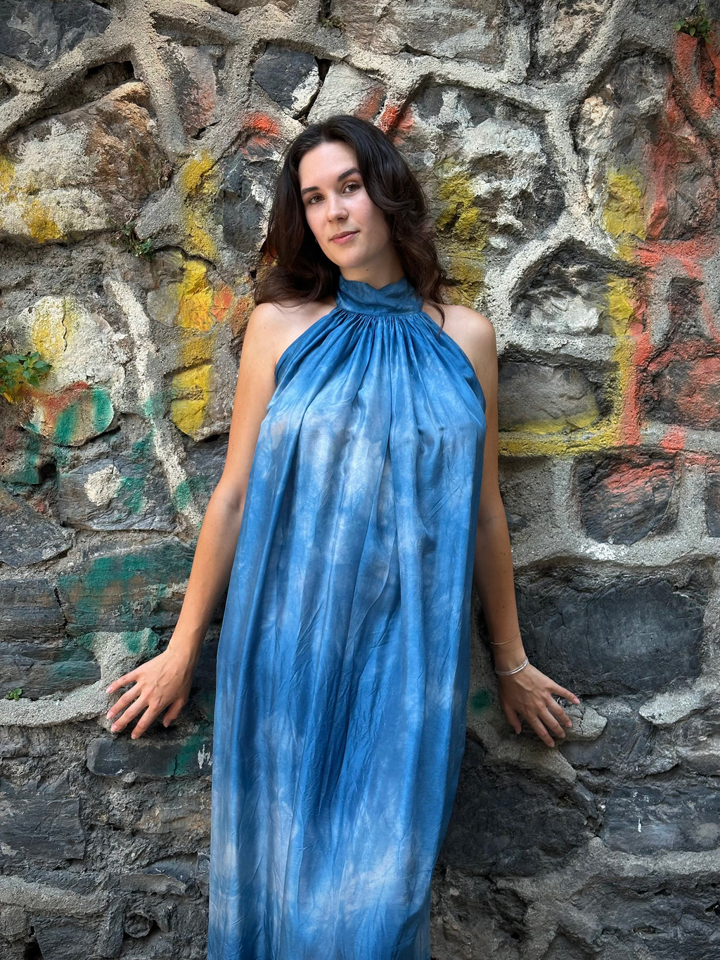 indigo dye silk dress