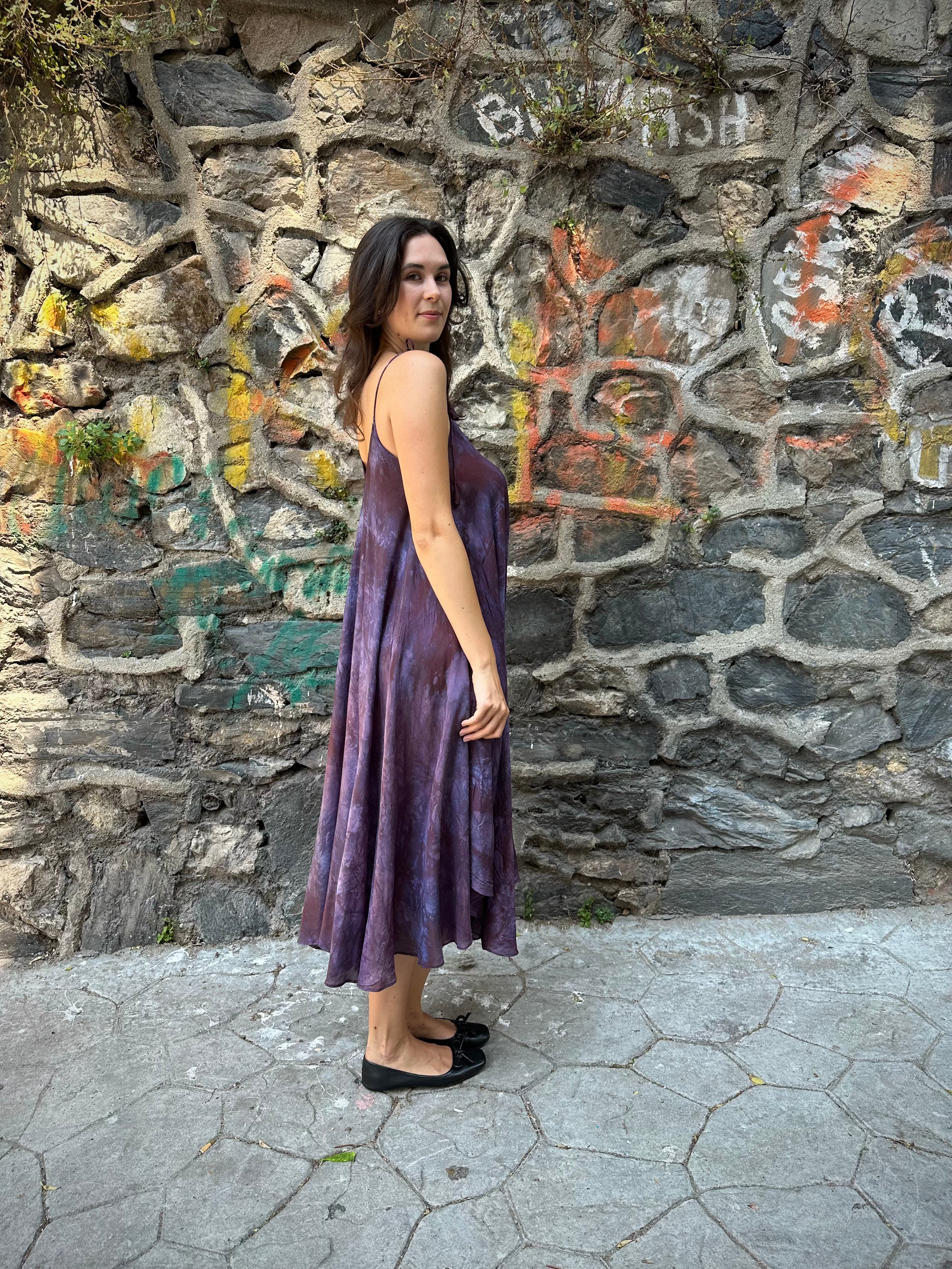 purple tye dye silk dress