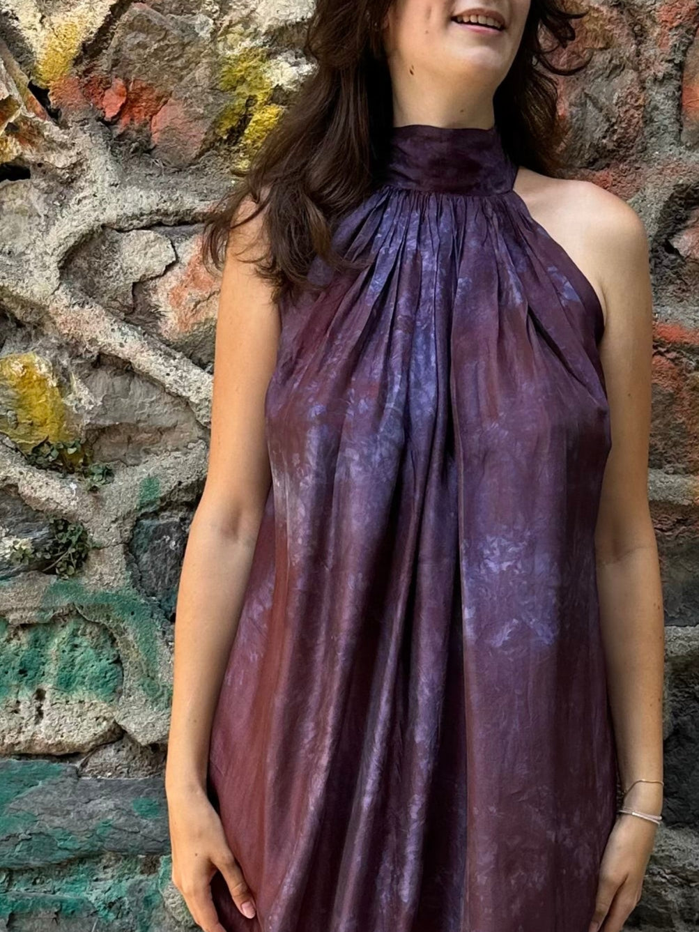 purple silk dress