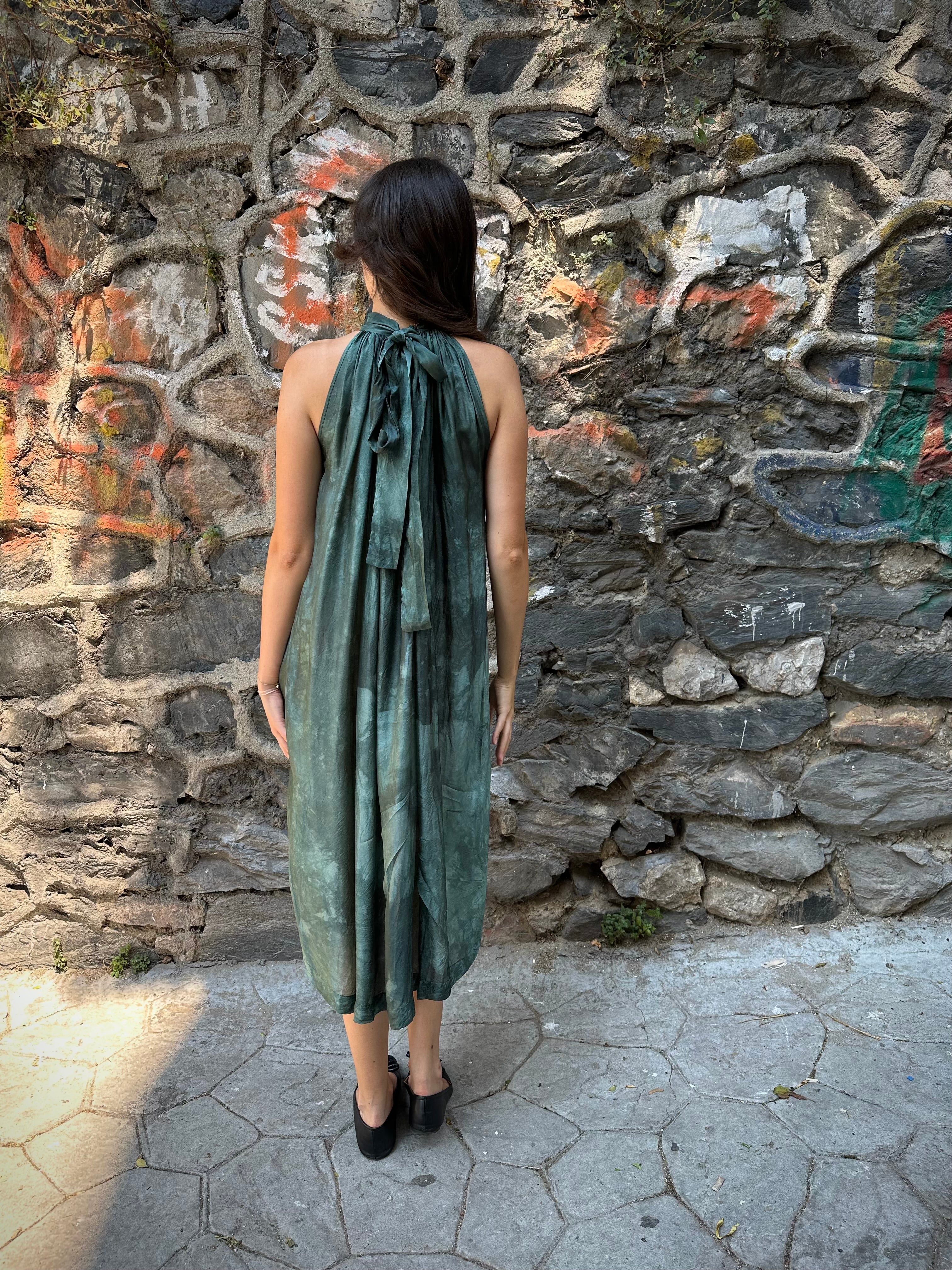 green silk dress : handmade