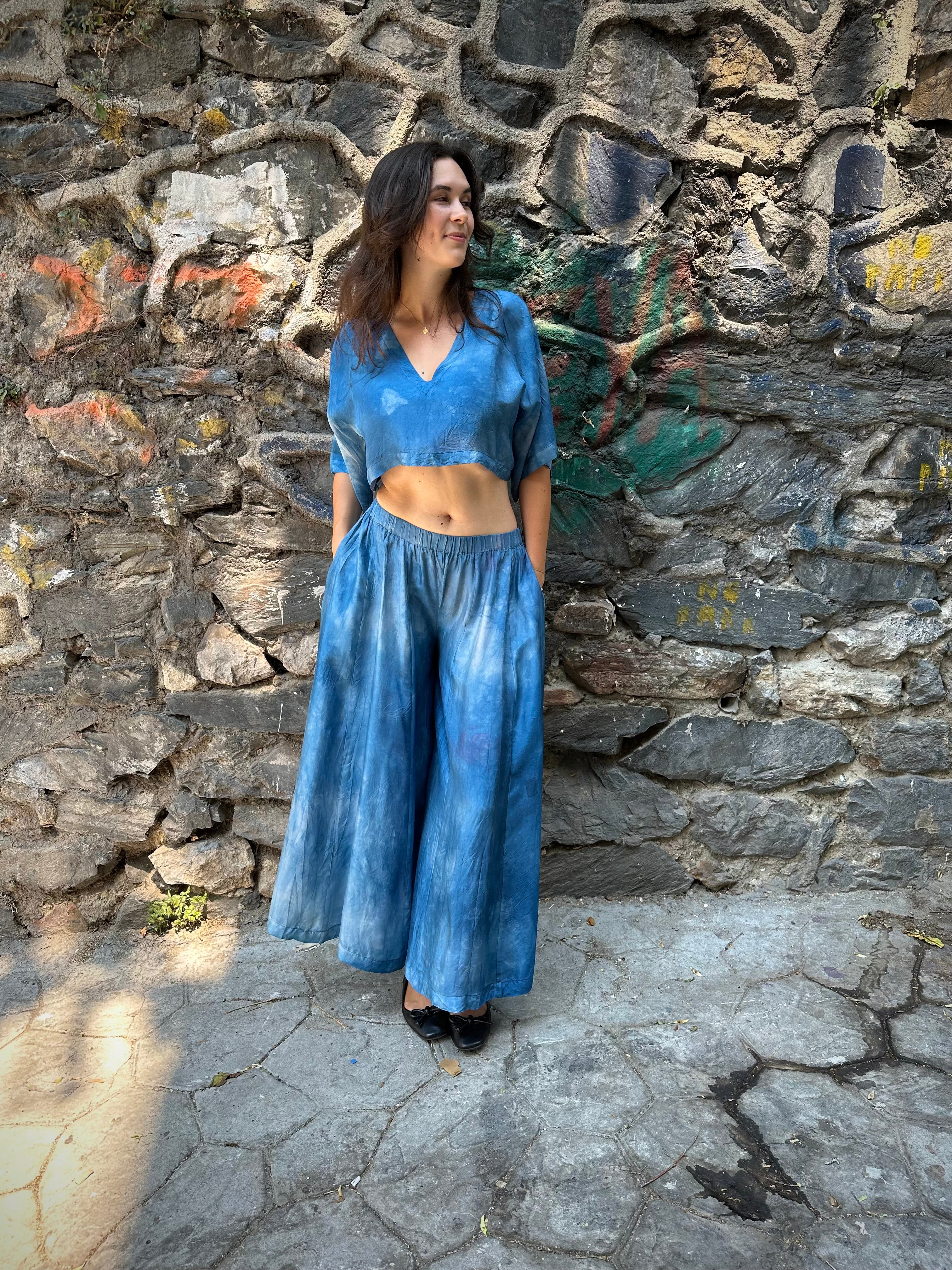 Blue Silk Nikki Pants