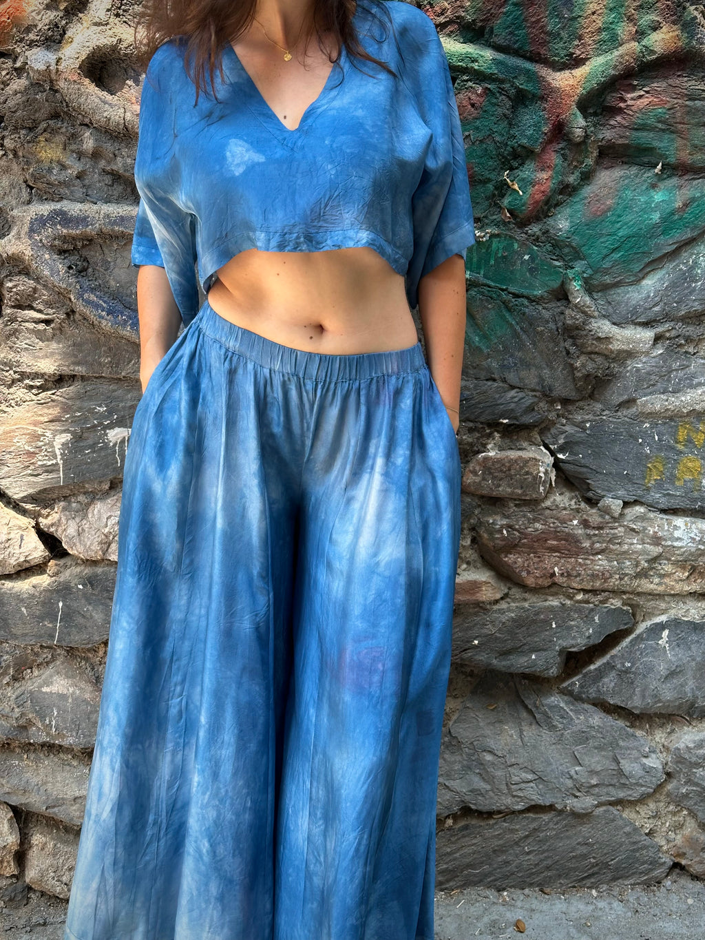 Blue Silk Nikki Pants