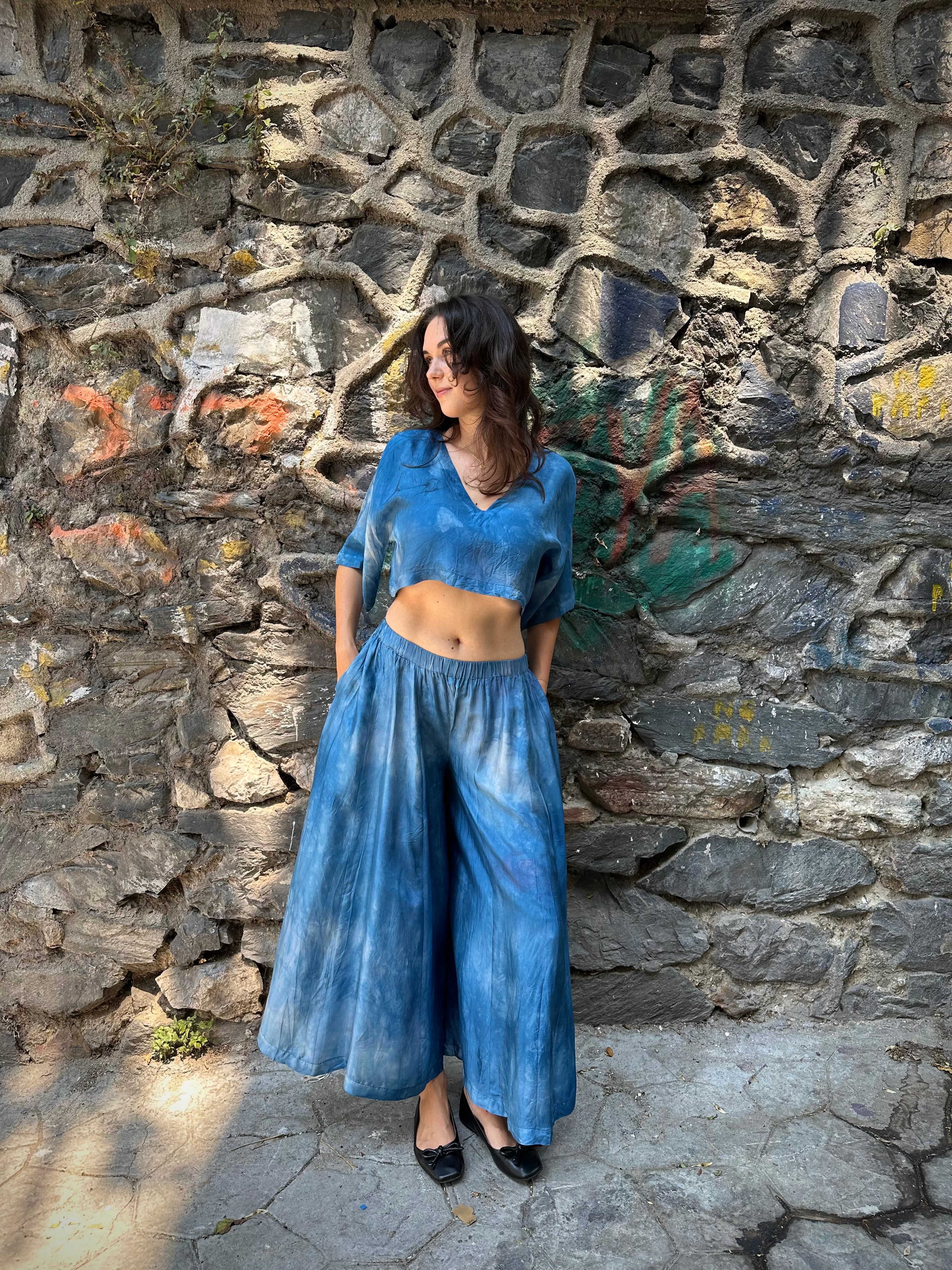 Blue Silk Nikki Pants