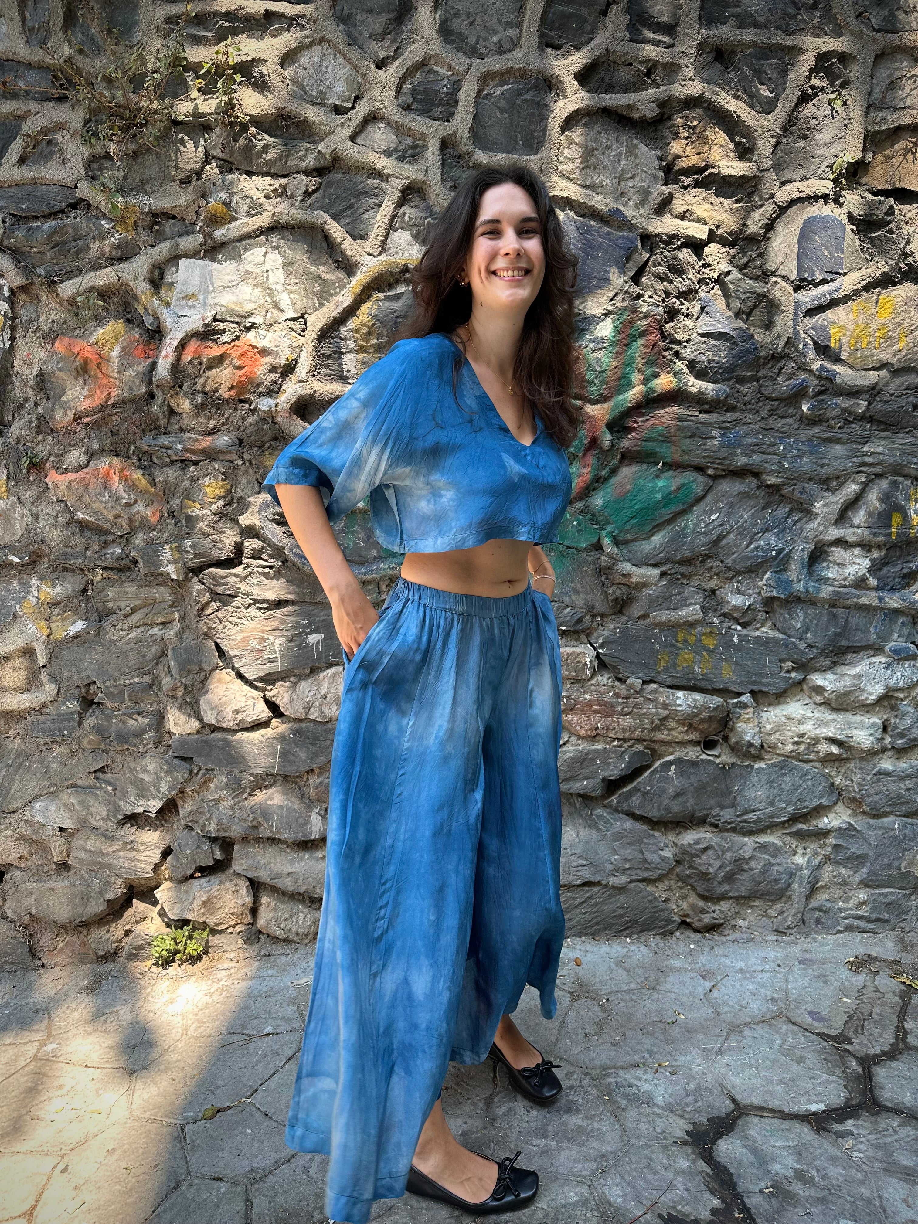 Blue Silk Nikki Pants