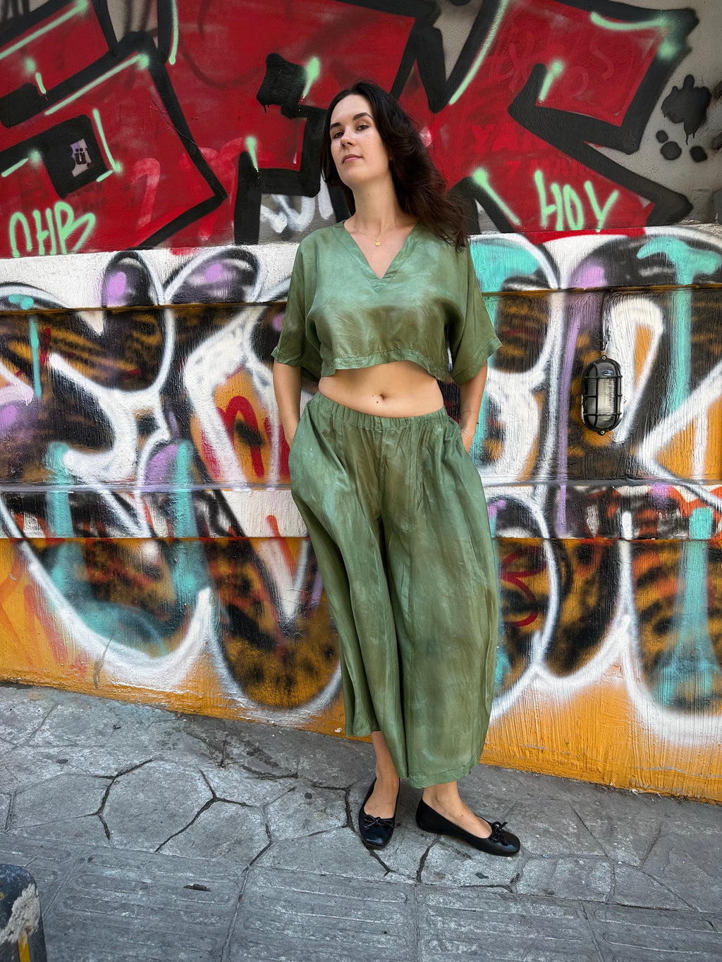 handmade green silk top