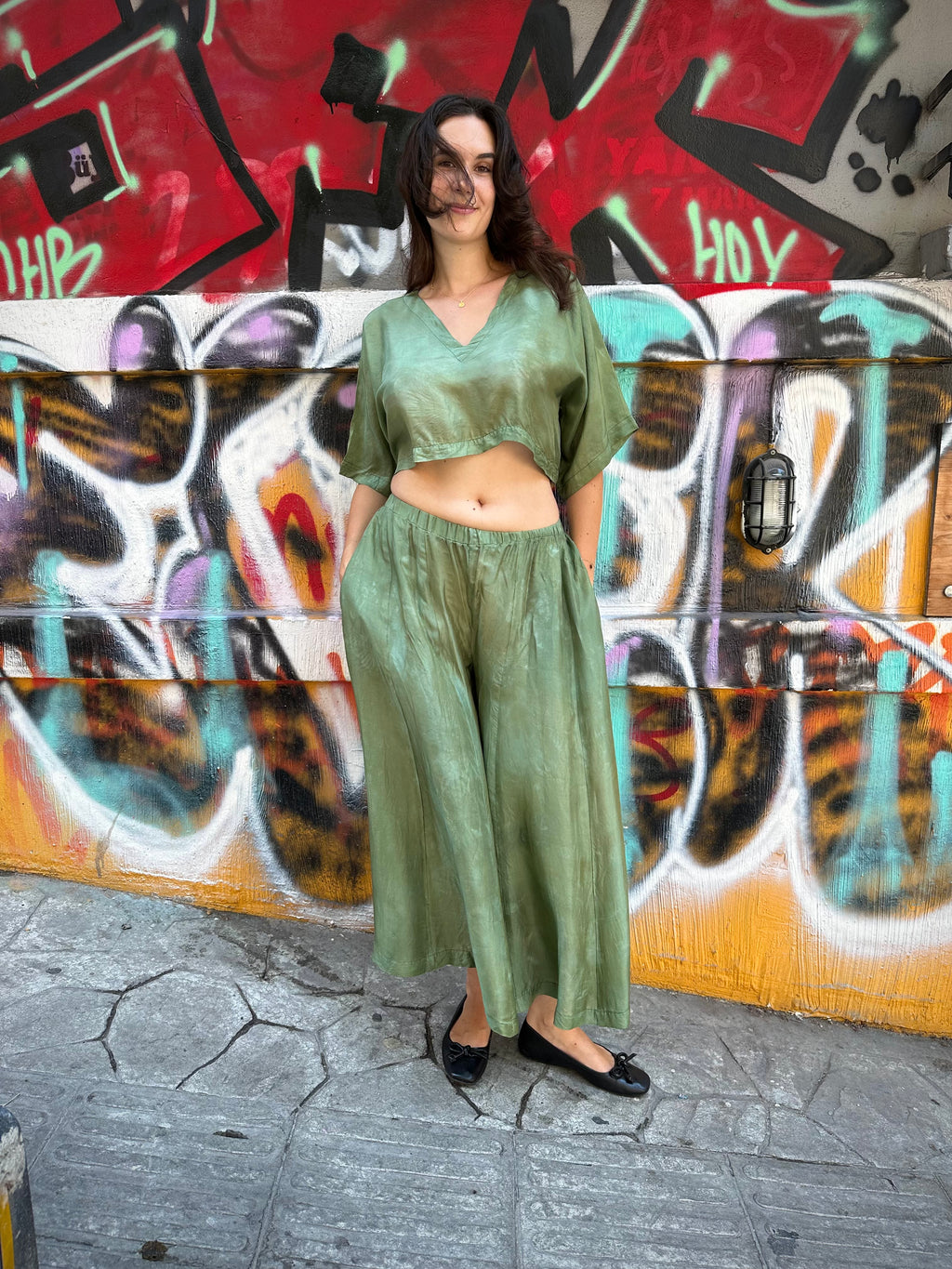 handmade green silk top